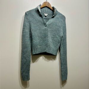 American Eagle Wool Knit Knitted Cropped Crop Cardigan Sweater Top Blue